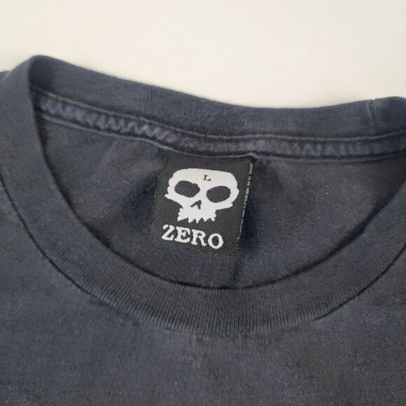 Vintage 90s Y2K Zero Skateboards Skull Logo Skate Tee Black Grunge Mens Large - Picture 3 of 10